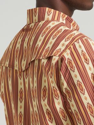 Wrangler All Terrain Gear Men's Stripe Performance Snap Shirt in Mahogany