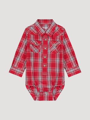 Baby Boy's Long Sleeve Western Snap Bodysuit in Flame Red