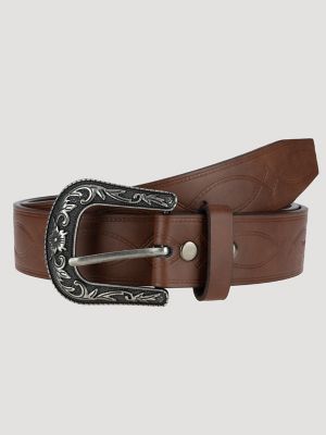 Men's Boot Stitch Etched Buckle Belt