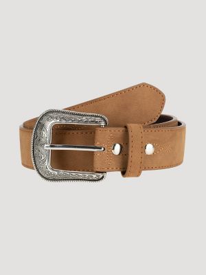 Men's Stitch Detailed and Etched Buckle Belt