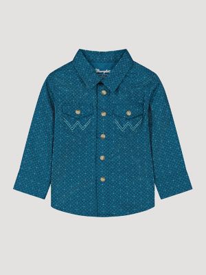 Little Boy's Long Sleeve Print Western Snap Shirt in Teal