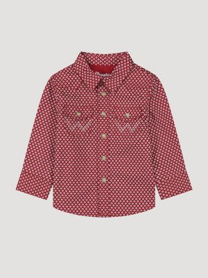 Little Boy's Long Sleeve Print Western Snap Shirt in Brick