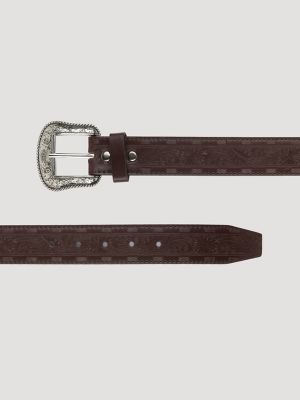 Men's Floral Whipstitch Embossed Belt in Brown alternative view 2