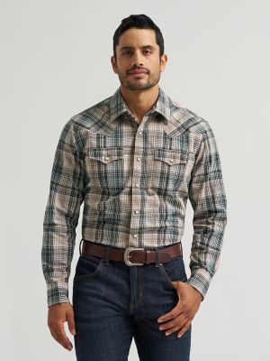 Men's Wrangler Retro® Premium Long Sleeve Western Snap Plaid Shirt