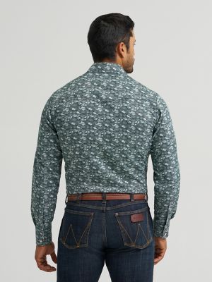 Men's Wrangler Retro&reg; Premium Long Sleeve Western Snap Printed Shirt in Washout Green alternative view 2