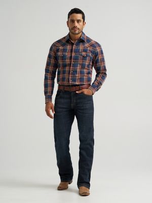 Men's Wrangler Retro&reg; Premium Long Sleeve Western Snap Plaid Shirt in Blue Sunset alternative view