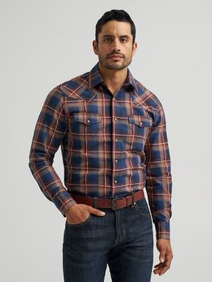 Men's Wrangler Retro® Premium Long Sleeve Western Snap Plaid Shirt