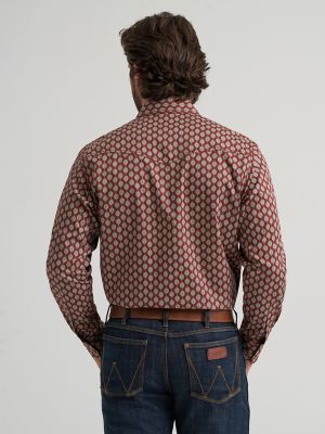 Men's Wrangler Retro&reg; Premium Long Sleeve Western Snap Printed Shirt in Rust Bauble alternative view 2
