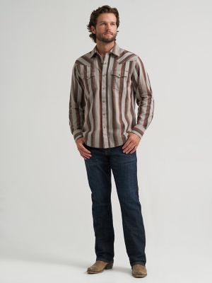 Men's Wrangler Retro&reg; Premium Stripe Western Snap Shirt in Brown Sand alternative view