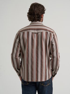 Men's Wrangler Retro&reg; Premium Stripe Western Snap Shirt in Brown Sand alternative view 2