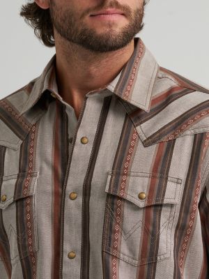 Men's Wrangler Retro&reg; Premium Stripe Western Snap Shirt in Brown Sand alternative view 3