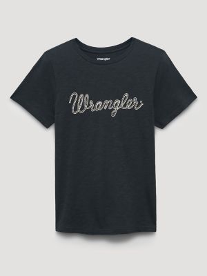 Women's Wrangler Rope Logo Reg Fit Tee in Washed Black