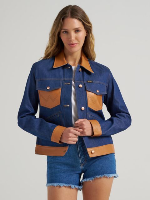 Женские куртки Wrangler Dr. Scholl's x Wrangler Denim Leather Trim Jacket