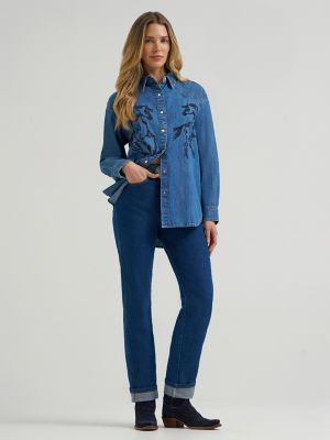 Women's Wrangler Horses Boyfriend Western Snap Shirt