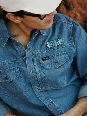 Chaco x Wrangler Denim Performance Shirt in Mid Wash