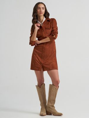 Women's Wrangler Sueded Western Snap Shirt Dress in Cinnamon alternative view 2