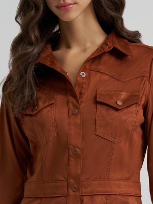 Women's Wrangler Sueded Western Snap Shirt Dress in Cinnamon alternative view 3