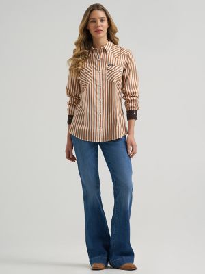 Women's Wrangler Olivia Western Slim Snap Shirt in Caramel Stripe alternative view 4