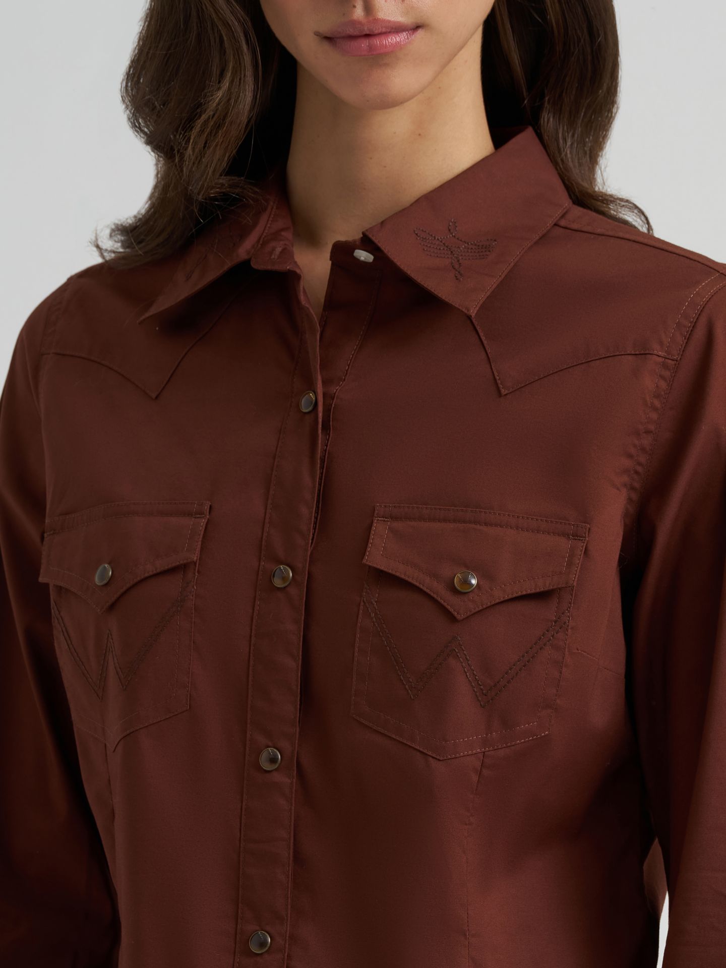 Женская рубашка Wrangler Sierra Western Slim Snap, цвет: Коричневый — фото 4
