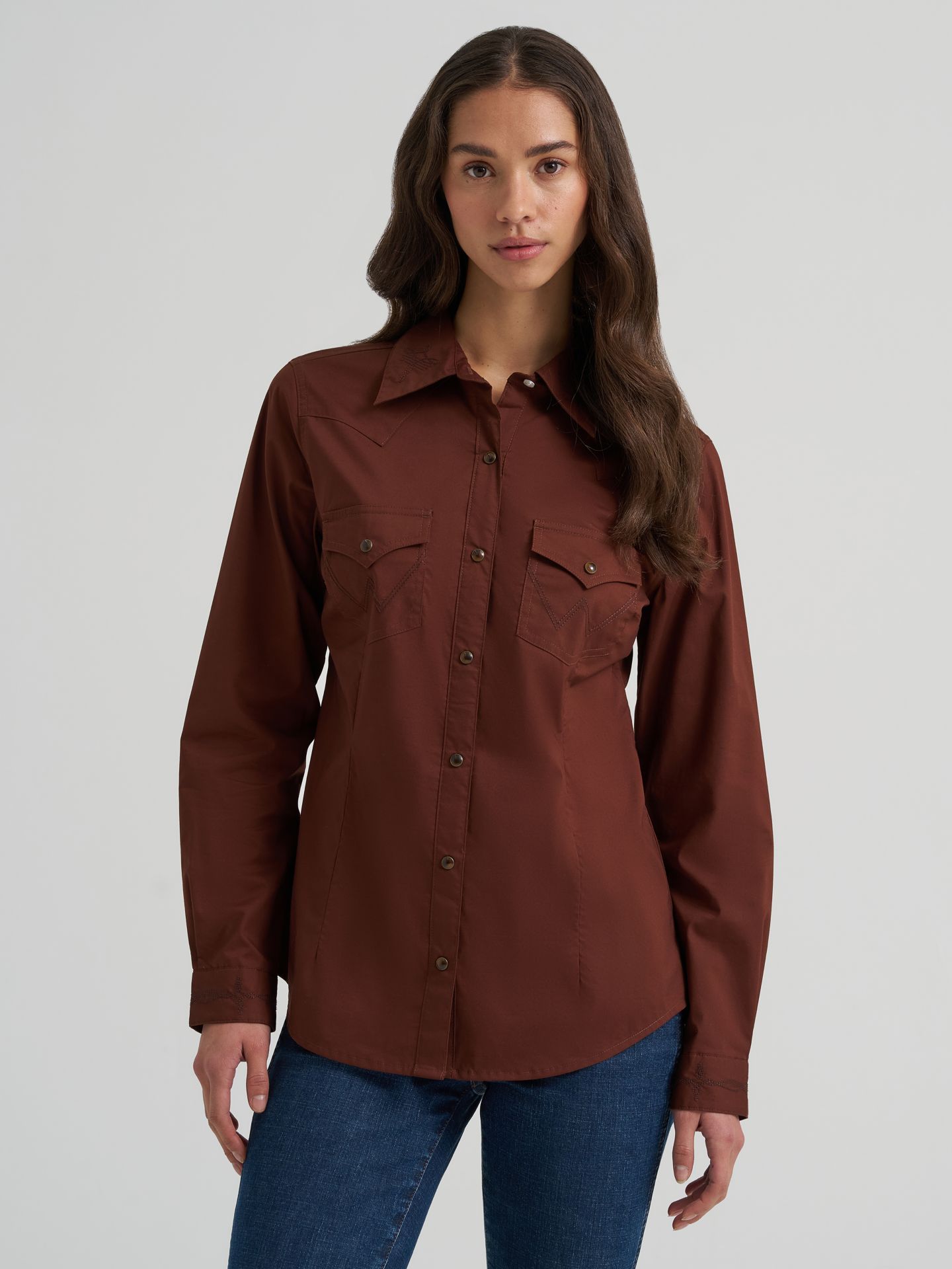 Женская рубашка Wrangler Sierra Western Slim Snap, цвет: Коричневый — фото 1