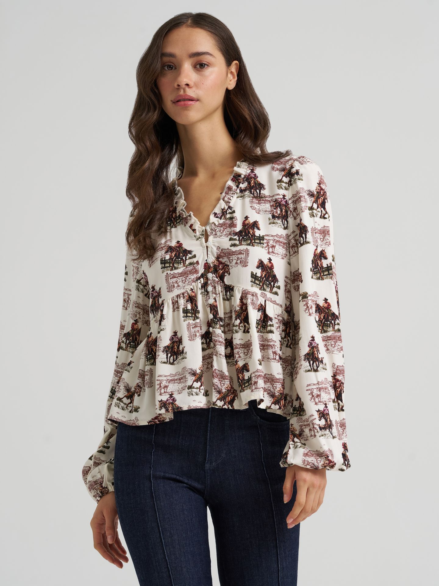 Женская блузка Wrangler Ranch Print Juliet, цвет: Белый — фото 1