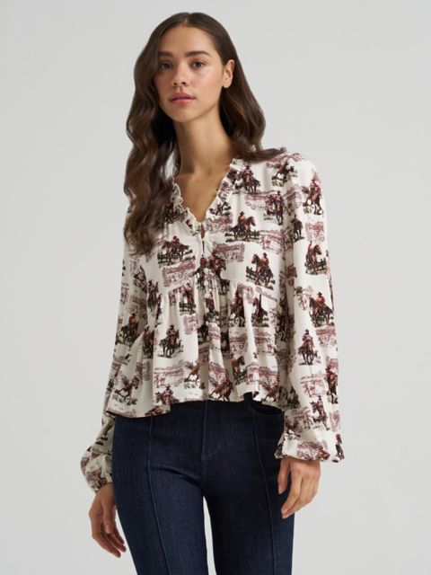 Женская блузка Wrangler Ranch Print Juliet, цвет: Белый