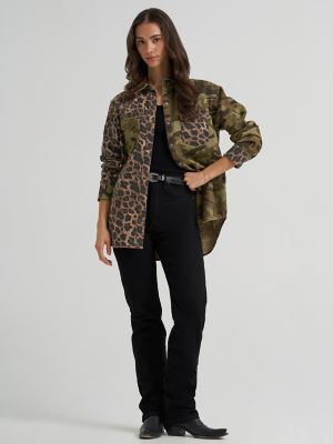 Women's Wrangler Mixed Print Boyfriend Western Snap Shirt