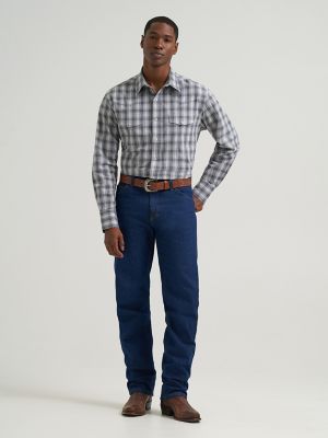 Men's Wrinkle Resist Long Sleeve Western Snap Plaid Shirt in Frontier Stone alternative view