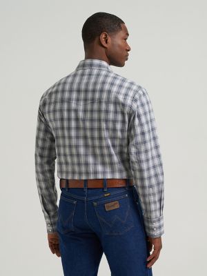 Men's Wrinkle Resist Long Sleeve Western Snap Plaid Shirt in Frontier Stone alternative view 2
