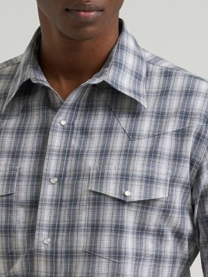 Men's Wrinkle Resist Long Sleeve Western Snap Plaid Shirt in Frontier Stone alternative view 3