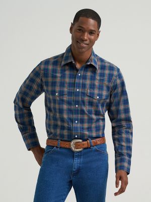Men's Wrinkle Resist Long Sleeve Western Snap Plaid Shirt