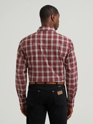 Men's Wrinkle Resist Long Sleeve Western Snap Plaid Shirt in Crosscut Burgundy alternative view 2