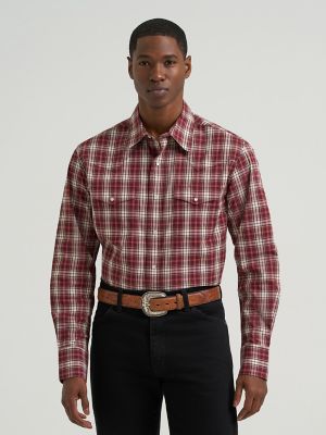 Men's Wrinkle Resist Long Sleeve Western Snap Plaid Shirt