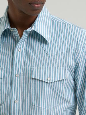 Men's Wrinkle Resist Long Sleeve Western Snap Stripe Shirt in Dusty Stripe alternative view 3