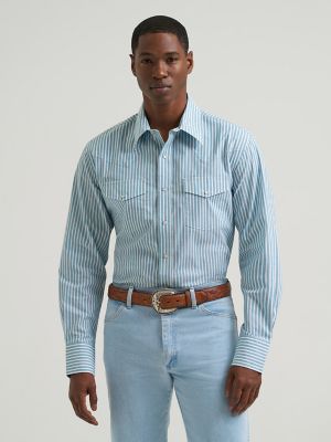 Men's Wrinkle Resist Long Sleeve Western Snap Stripe Shirt