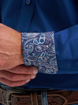 Wrangler&reg; George Strait&trade; Solid One Pocket Button Down Shirt in Blue Creek alternative view