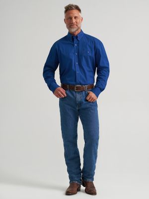 Wrangler&reg; George Strait&trade; Solid One Pocket Button Down Shirt in Blue Creek alternative view 2