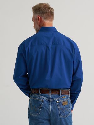 Wrangler&reg; George Strait&trade; Solid One Pocket Button Down Shirt in Blue Creek alternative view 3