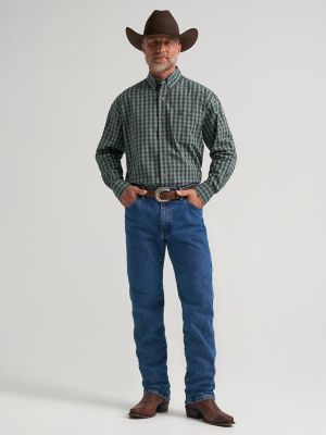Wrangler&reg; George Strait&trade; Long Sleeve Button Down One Pocket Shirt in Juniper Check alternative view 2