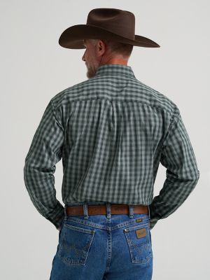 Wrangler&reg; George Strait&trade; Long Sleeve Button Down One Pocket Shirt in Juniper Check alternative view 3