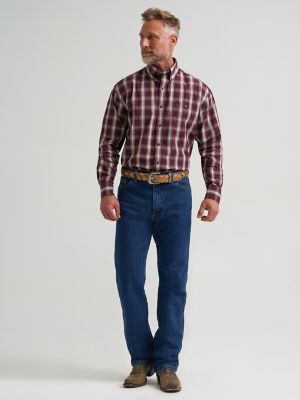 Wrangler&reg; George Strait&trade; Long Sleeve Button Down One Pocket Shirt in Merlot Plaid alternative view 2