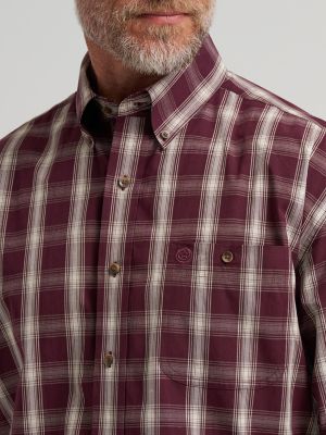 Wrangler&reg; George Strait&trade; Long Sleeve Button Down One Pocket Shirt in Merlot Plaid alternative view 4