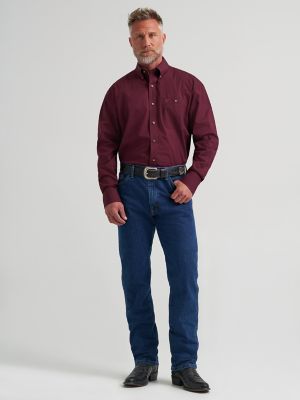 Wrangler&reg; George Strait&trade; Solid One Pocket Button Down Shirt in Burgunde alternative view 2