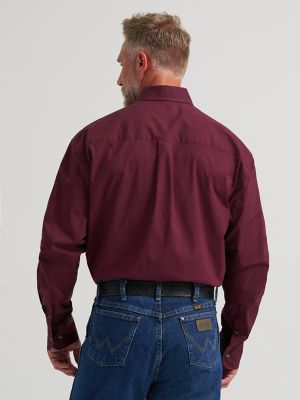 Wrangler&reg; George Strait&trade; Solid One Pocket Button Down Shirt in Burgunde alternative view 3