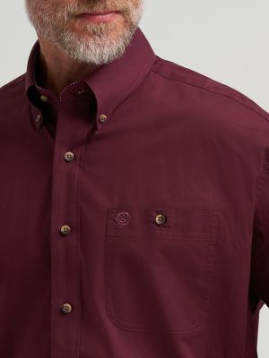 Wrangler&reg; George Strait&trade; Solid One Pocket Button Down Shirt in Burgunde alternative view 4