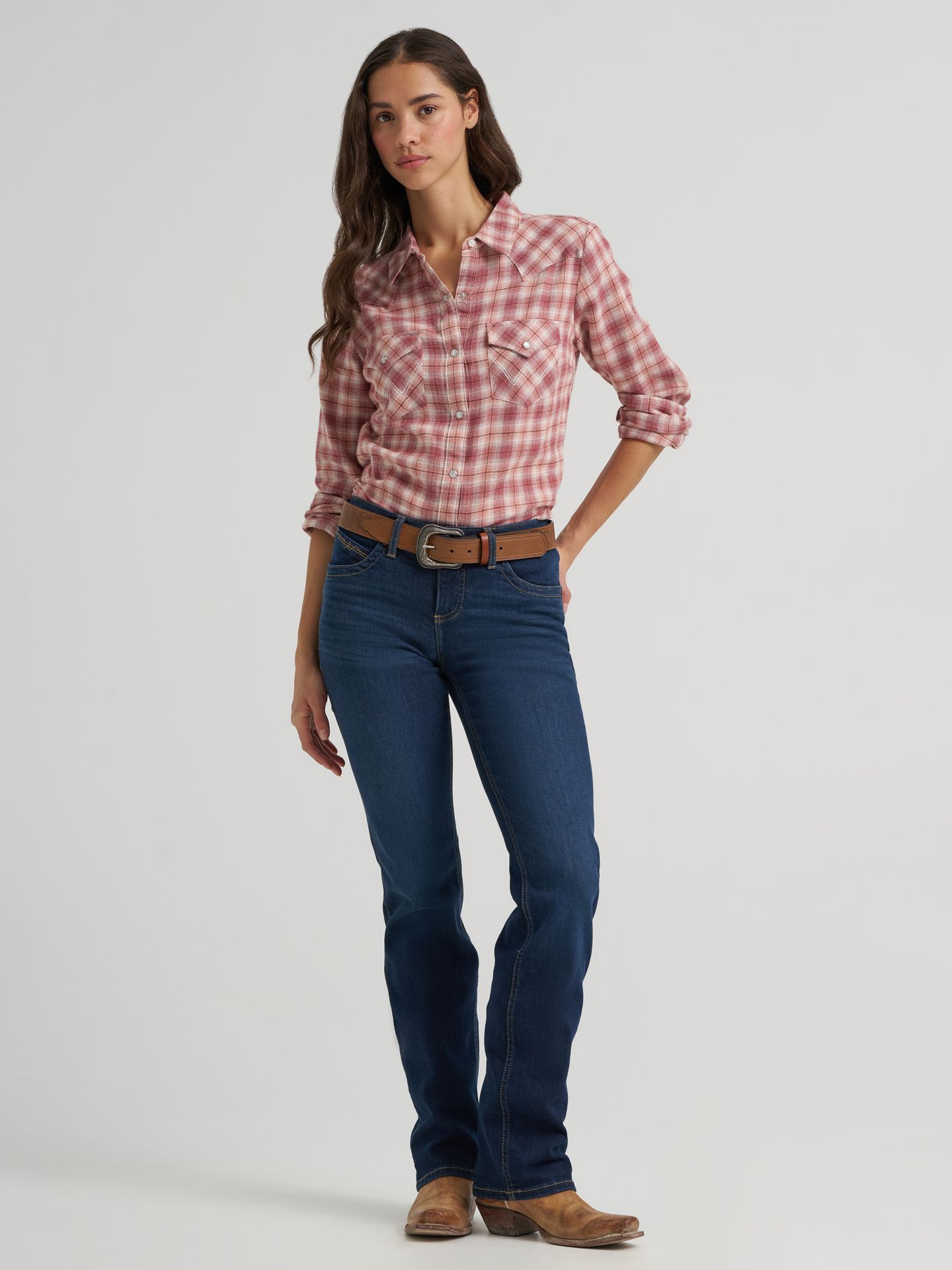 Женская рубашка Wrangler Retro® Essential Flannel Snap, цвет: Розовый — фото 2