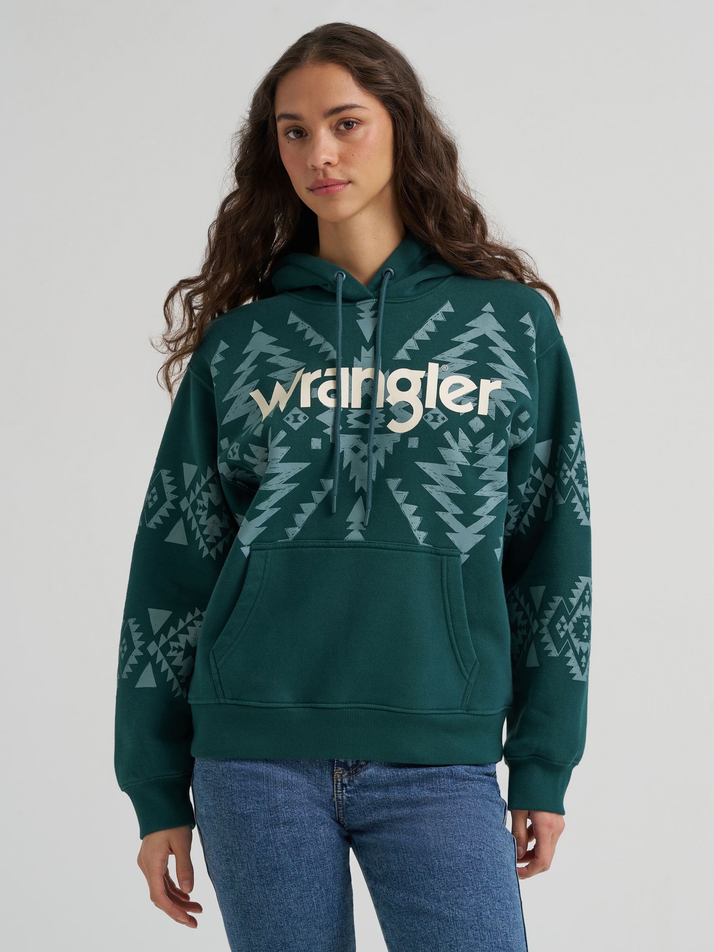 Женское худи Wrangler Painted Geo Graphic, цвет: Бирюзовый — фото 1