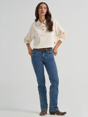 Women's Wrangler Western Polo Shirt in Cream alternative view