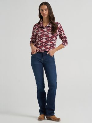 Women's Wrangler Skye Performance Quarter Snap Pullover in Burgundy Serape