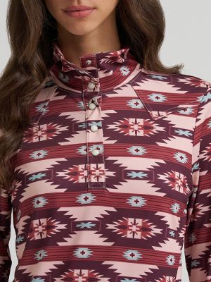 Women's Wrangler Skye Performance Quarter Snap Pullover in Burgundy Serape